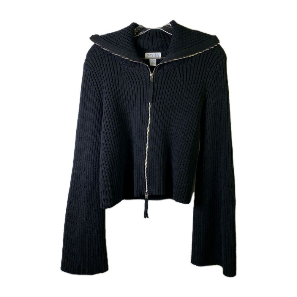 Cropped Bell Sleeve Heavy Ribbed Womens Sweater - Sz XL 16 18 - Gothic Witchy